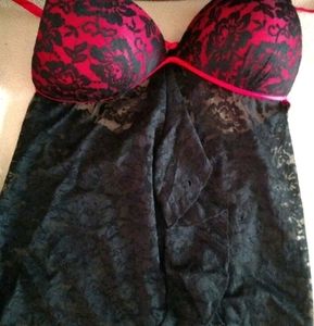 Red and black lace teddy
